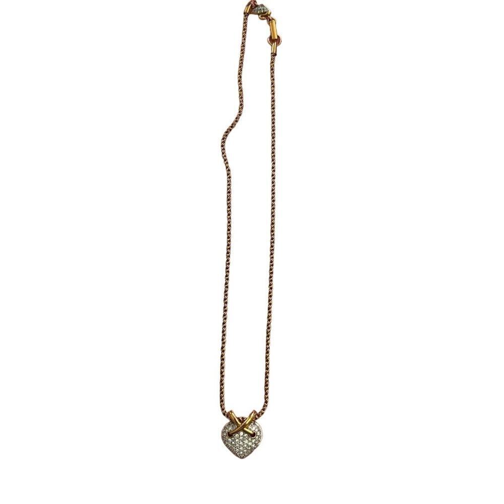 Swarovski Heart shaped pendant rhinestones gold tone necklace